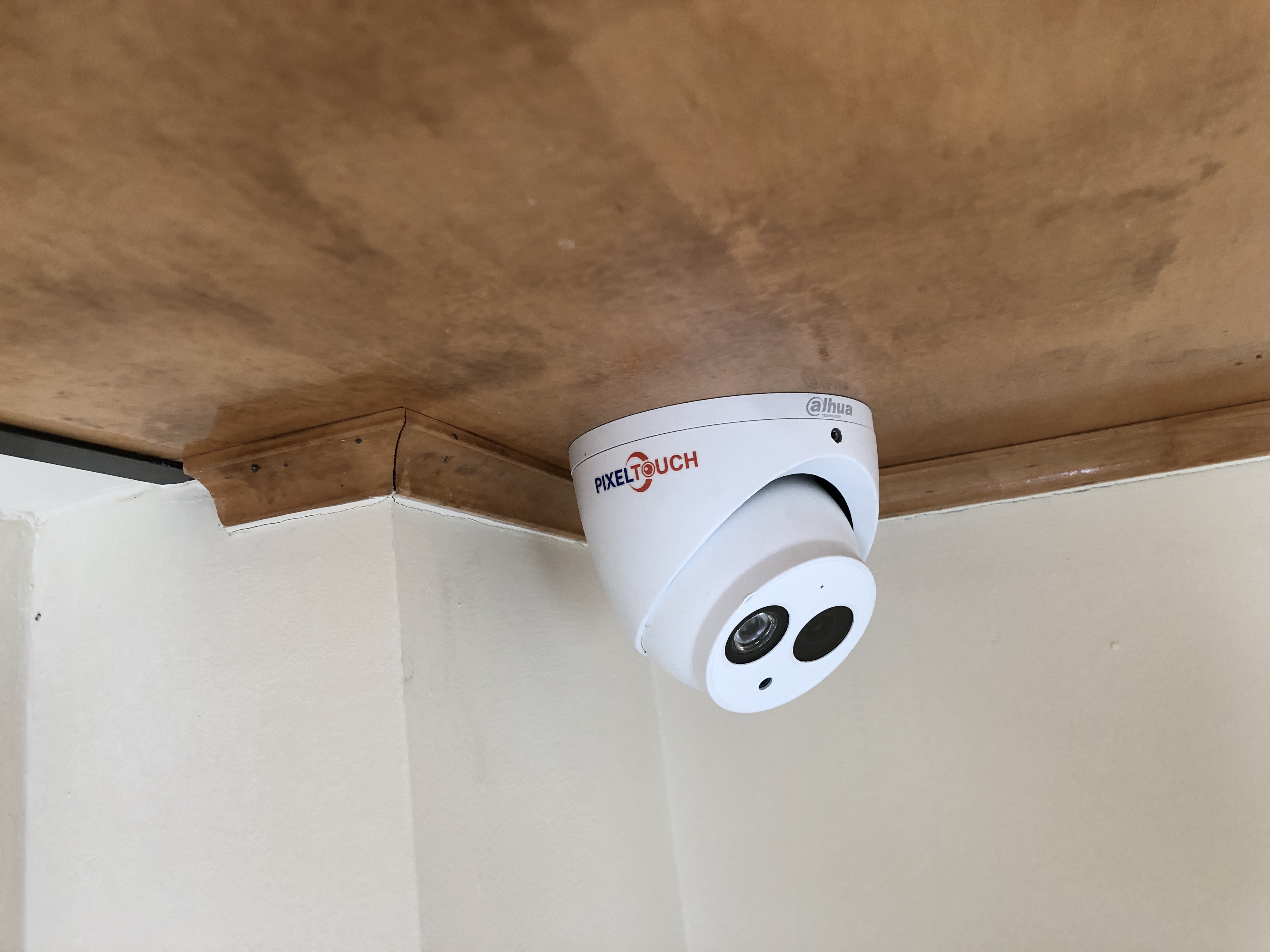 PixelTouch Dahua camera timber ceiling install